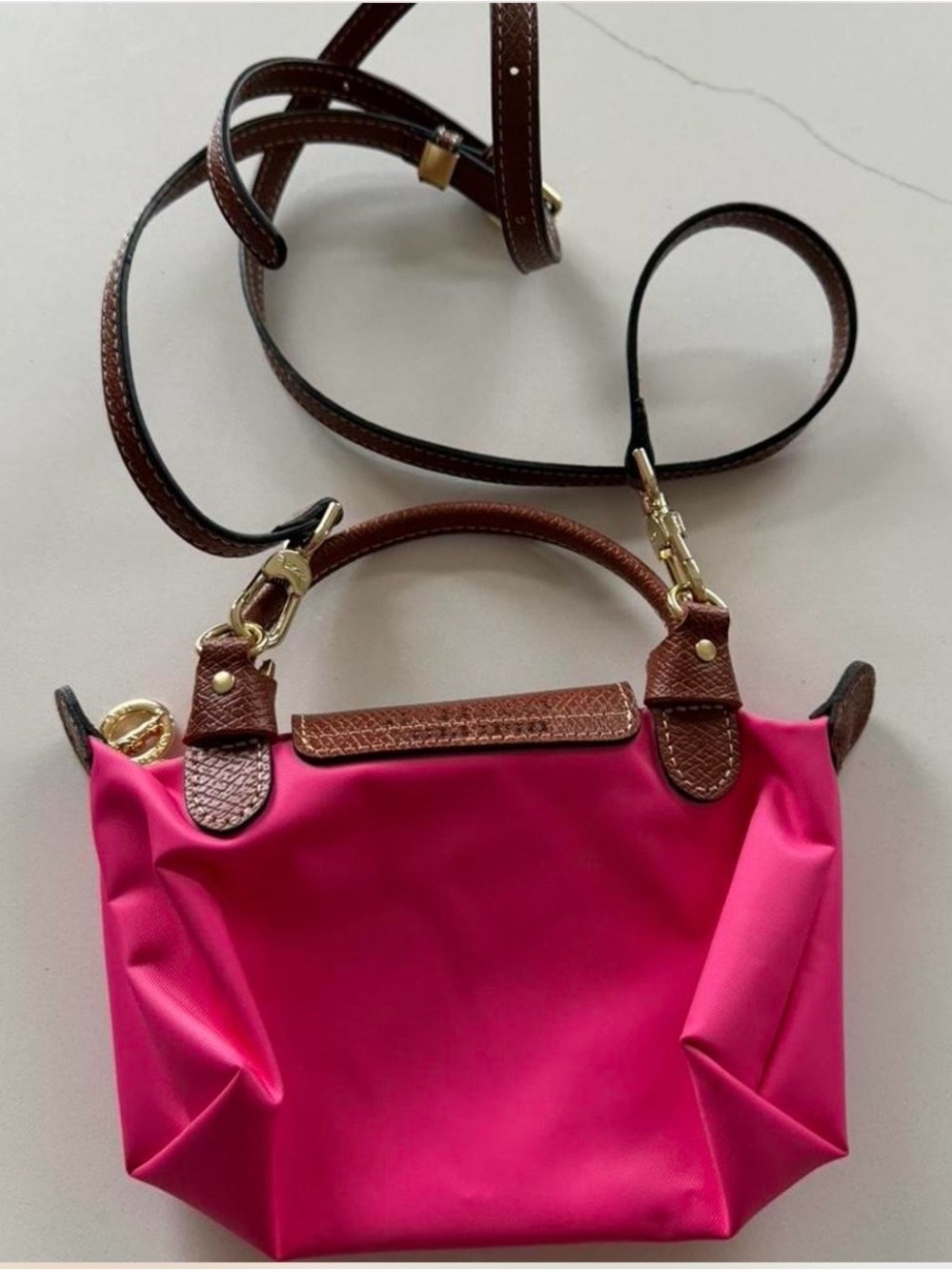 Mini pink Longchamp Le Pliage Original pouch - Picture 2 of 3